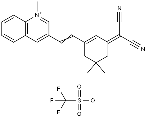 3-(2-(3-(dicyanomethylene)-5,5-dimethylcyclohex-1-en-1-yl)vinyl)-1-methylquinolin-1-ium trifluoromethanesulfonate Structure