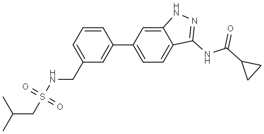Cyclopropanecarboxamide, N-[6-[3-[[[(2-methylpropyl)sulfonyl]amino]methyl]phenyl]-1H-indazol-3-yl]- Structure