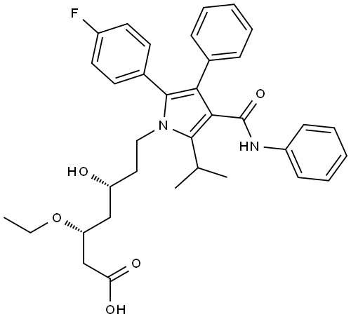 1H-Pyrrole-1-heptanoic acid, β-ethoxy-2-(4-fluorophenyl)-δ-hydroxy-5-(1-methylethyl)-3-phenyl-4-[(phenylamino)carbonyl]-, (βR,δR)- Structure