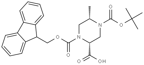1,2,4-Piperazinetricarboxylic acid, 5-methyl-, 4-(1,1-dimethylethyl) 1-(9H-fluoren-9-ylmethyl) ester, (2R,5S)- Structure