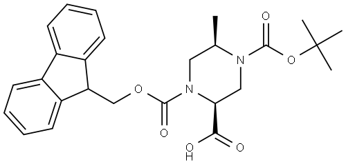 1,2,4-Piperazinetricarboxylic acid, 5-methyl-, 4-(1,1-dimethylethyl) 1-(9H-fluoren-9-ylmethyl) ester, (2S,5R)- Structure