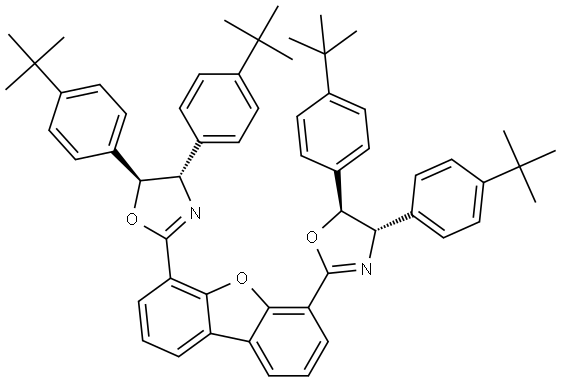 Oxazole, 2,2′-(4,6-dibenzofurandiyl)bis[4,5-bis[4-(1,1-dimethylethyl)phenyl]-4,5-dihydro-, (4S,4′S,5S,5′S)- Structure