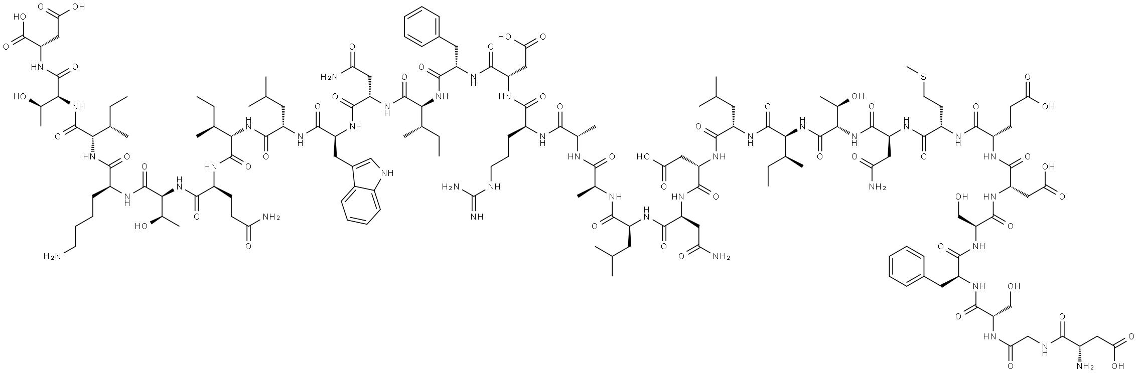 L-Aspartic acid, L-α-aspartylglycyl-L-seryl-L-phenylalanyl-L-seryl-L-α-aspartyl-L-α-glutamyl-L-methionyl-L-asparaginyl-L-threonyl-L-isoleucyl-L-leucyl-L-α-aspartyl-L-asparaginyl-L-leucyl-L-alanyl-L-alanyl-L-arginyl-L-α-aspartyl-L-phenylalanyl-L-isoleucyl-L-asparaginyl-L-tryptophyl-L-leucyl-L-isoleucyl-L-glutaminyl-L-threonyl-L-lysyl-L-isoleucyl-L-threonyl- Structure
