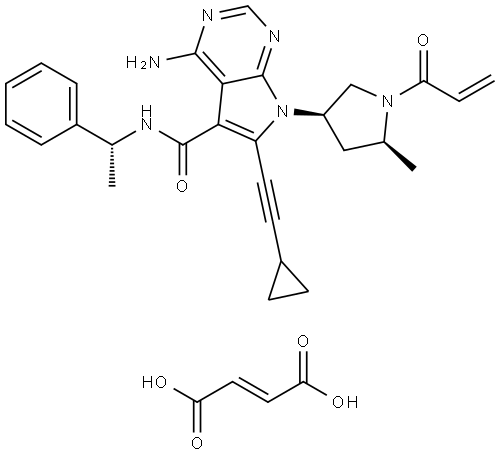 7H-Pyrrolo[2,3-d]pyrimidine-5-carboxamide, 4-amino-6-(2-cyclopropylethynyl)-7-[(3R,5S)-5-methyl-1-(1-oxo-2-propen-1-yl)-3-pyrrolidinyl]-N-[(1R)-1-phenylethyl]-, (2E)-2-butenedioate (1:1) Structure