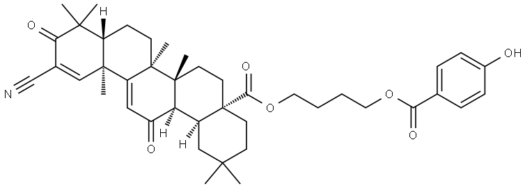 Oleana-1,9(11)-dien-28-oic acid, 2-cyano-3,12-dioxo-, 4-[(4-hydroxybenzoyl)oxy]butyl ester Structure