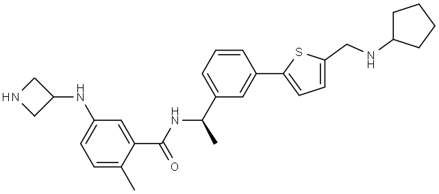 Benzamide, 5-(3-azetidinylamino)-N-[(1R)-1-[3-[5-[(cyclopentylamino)methyl]-2-thienyl]phenyl]ethyl]-2-methyl- Structure