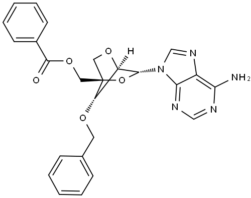 9H-?Purin-?6-?amine, 9-?[2,?5-?anhydro-?4-?C-?[(benzoyloxy)?methyl]?-?3-?O-?(phenylmethyl)?-?α-?L-?lyxofuranosyl]?- Structure