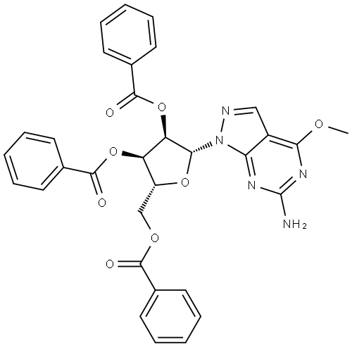 6-Amino-4-methoxy-2-(2,3,5-tri-O-benzoyl-b-D-ribofuranosyl)-2H-pyrazolo[3,4-d]pyrimidine Structure