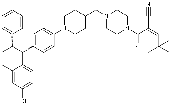1-Piperazinepropanenitrile, α-(2,2-dimethylpropylidene)-β-oxo-4-[[1-[4-[(1R,2S)-1,2,3,4-tetrahydro-6-hydroxy-2-phenyl-1-naphthalenyl]phenyl]-4-piperidinyl]methyl]-, (αZ)- Structure