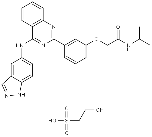 2-(3-(4-((1H-indazol-5-yl)amino)quinazolin-2-yl)phenoxy)-N-isopropylacetamide 2-hydroxyethanesulfonate Structure