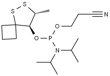 2-cyanoethyl ((7R,8R)-7-methyl-5,6-dithiaspiro[3.4]octan-8-yl) diisopropylphosphoramidite Structure