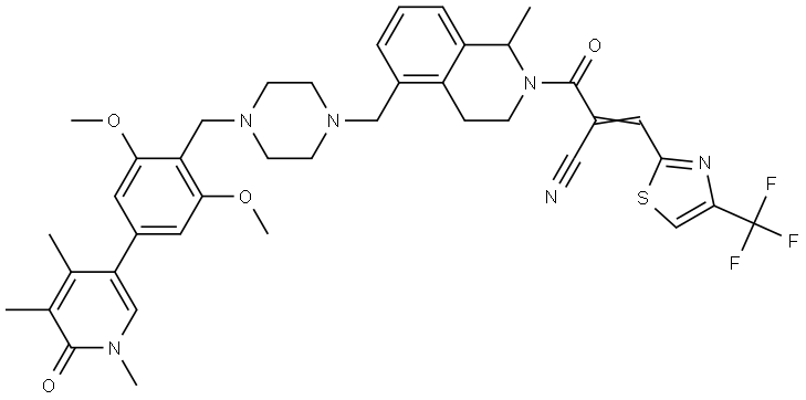 2(1H)-Isoquinolinepropanenitrile, 5-[[4-[[4-(1,6-dihydro-1,4,5-trimethyl-6-oxo-3-pyridinyl)-2,6-dimethoxyphenyl]methyl]-1-piperazinyl]methyl]-3,4-dihydro-1-methyl-β-oxo-α-[[4-(trifluoromethyl)-2-thiazolyl]methylene]- Structure