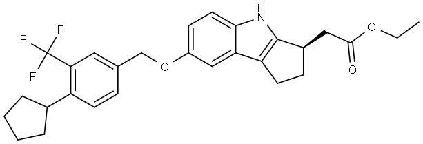 ethyl (R)-2-(7-((4-cyclopentyl-3-(trifluoromethyl)benzyl)oxy)-1,2,3,4-tetrahydrocyclopenta[b]indol-3-yl)acetate Structure