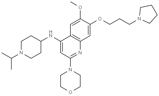 4-Quinolinamine, 6-methoxy-N-[1-(1-methylethyl)-4-piperidinyl]-2-(4-morpholinyl)-7-[3-(1-pyrrolidinyl)propoxy]- Structure