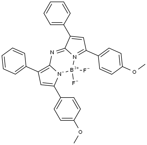 (T -4)-Difluoro[5-(4-methoxyphenyl)-N -[5-(4- methoxyphenyl)-3-phenyl-2H -pyrrol-2- ylidene-κN ]-3-phenyl-1H -pyrrol-2-aminato- κN ]boron Structure
