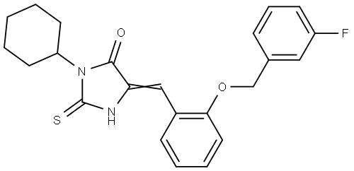 4-Imidazolidinone, 3-cyclohexyl-5-[[2-[(3-fluorophenyl)methoxy]phenyl]methylene]-2-thioxo- Structure