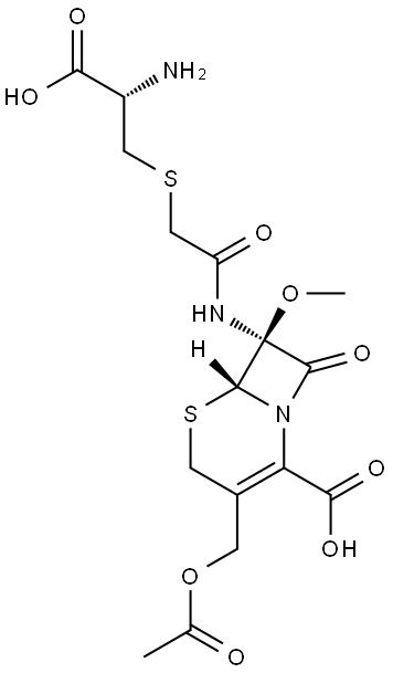 5-Thia-1-azabicyclo[4.2.0]oct-2-ene-2-carboxylic acid, 3-[(acetyloxy)methyl]-7-[[[(2-amino-2-carboxyethyl)thio]acetyl]amino]-7-methoxy-8-oxo-, [6R-[6α,7α,7(S*)]]- (9CI) Structure