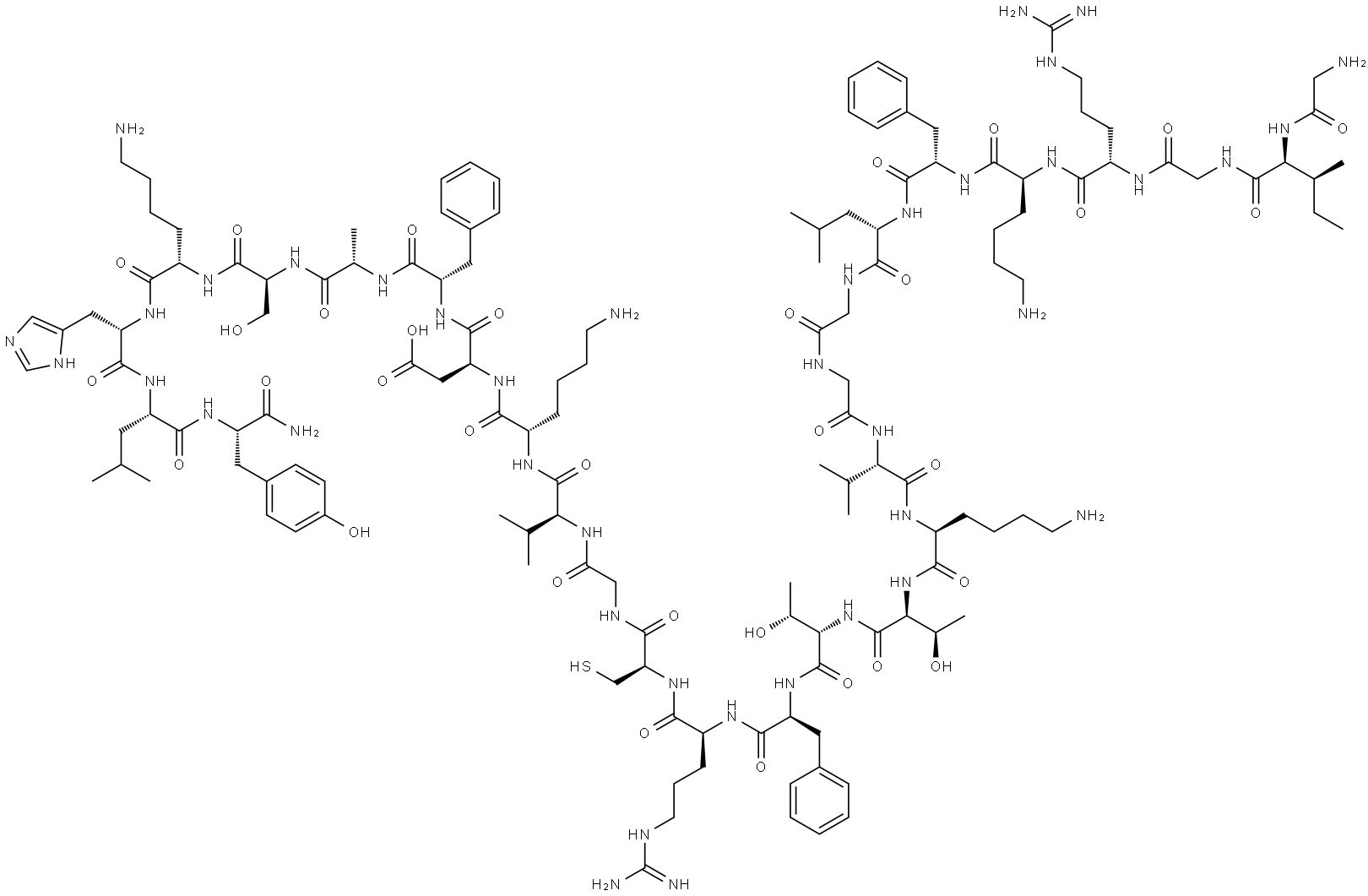 L-Tyrosinamide, glycyl-L-isoleucylglycyl-L-arginyl-L-lysyl-L-phenylalanyl-L-leucylglycylglycyl-L-valyl-L-lysyl-L-threonyl-L-threonyl-L-phenylalanyl-L-arginyl-L-cysteinylglycyl-L-valyl-L-lysyl-L-α-aspartyl-L-phenylalanyl-L-alanyl-L-seryl-L-lysyl-L-histidyl-L-leucyl- Structure