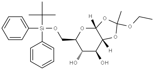 6-O-(tert-butyldiphenylsilyl)-1,2-O-(1-ethoxyethylidene)-α-D-glucopyranose Structure