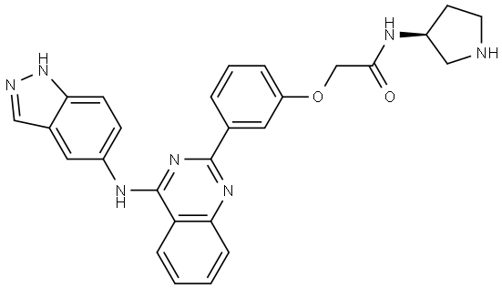 (S)-2-(3-(4-((1H-indazol-5-yl)amino)quinazolin-2-yl)phenoxy)-N-(pyrrolidin-3-yl)acetamide Structure