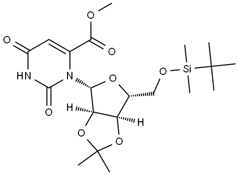 5’-O-t-butyldimethylsilyl-2’,3’-O-isopropylidene-6-methoxycarbonyl uridine Structure