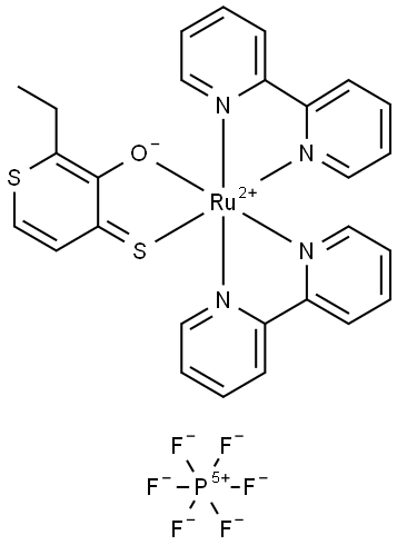 Ruthenium(1+), bis(2,2′-bipyridine-κN1,κN1′)[2-ethyl-3-(hydroxy-κO)-4H-thiopyran… Structure