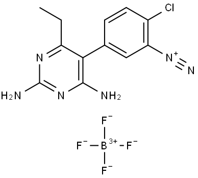 Benzenediazonium, 2-chloro-5-(2,4-diamino-6-ethyl-5-pyrimidinyl)-, tetrafluoroborate(1-) (1:1) (ACI) Structure