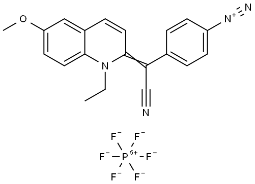 Benzenediazonium, 4-[cyano(1-ethyl-6-methoxy-2(1H)-quinolinylidene)methyl]-, hexafluorophosphate(1-) (1:1) (ACI) Structure