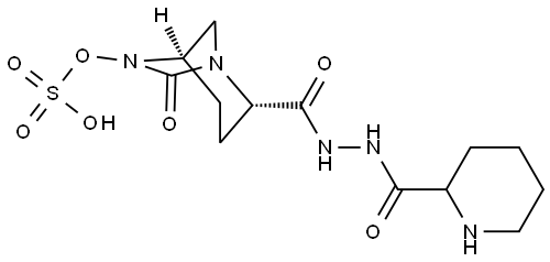 1,6-Diazabicyclo[3.2.1]octane-2-carboxylic acid, 7-oxo-6-(sulfooxy)-, 2-[2-(2-piperidinylcarbonyl)hydrazide], (2S,5R)- Structure