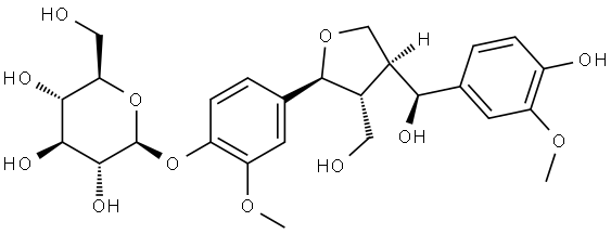 (7S,8R,7'S,8'S)-4,9,4',7'-Tetrahydroy-3,3'-
dimethoxy-7,9'-epoxylignan-
4'-O-β-D-glucopyranoside Structure