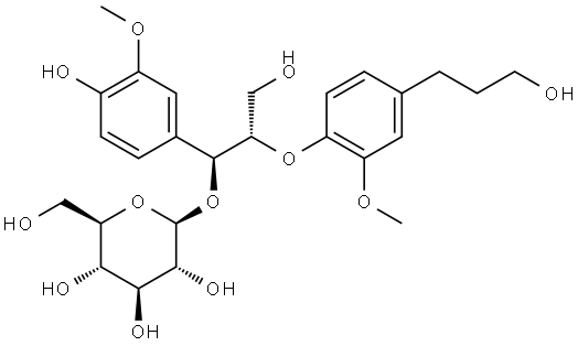 4,7,9,9'-Tetrahydroxy-3,3'-dimethoxy-8,4'-oxyneolignan 7-O-beta-D-glucopyranoside Structure
