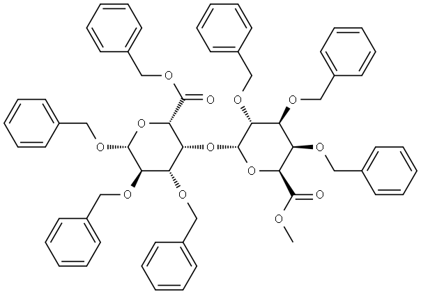 benzyl (methyl 2,3,4-tri-O-benzyl-α-D-galactopyranosyluronate)-(1->4)-(benzyl 2,3-di-O-benzyl-β-D-galactopyranosid)uronate Structure