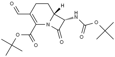 (6R,7S)-7-tert-Butoxycarbonylamino-3-formyl-8-oxo-1-aza-bicyclo[4.2.0]oct-2-ene-2-carboxylicacidtert-butylester Structure