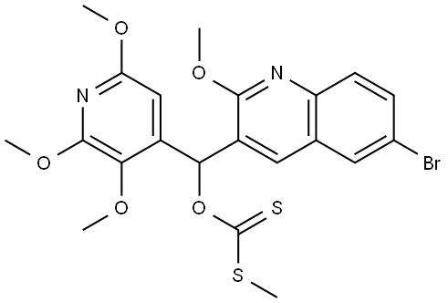 O-((6-Bromo-2-methoxy-3-quinolinyl)(2,3,6-trimethoxy-4-pyridinyl)methyl) S-methyl carbonodithioate Structure