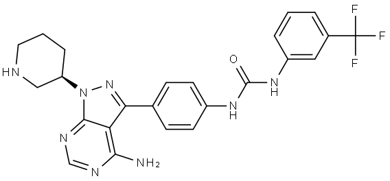3-(4-{4-Amino-1-[(3R)-piperidin-3-yl]-1H-pyrazolo[3,4-d]pyrimidin-3-yl}phenyl)-1-[3-(trifluoromethyl)phenyl]urea Structure