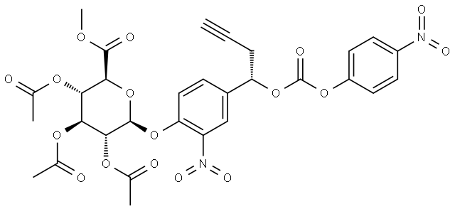 β-D-Glucopyranosiduronic acid, 2-nitro-4-[(1S)-1-[[(4-nitrophenoxy)carbonyl]oxy]-3-butyn-1-yl]phenyl, methyl ester, 2,3,4-triacetate Structure