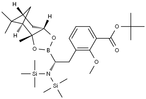 tert-butyl 3-((R)-2-(bis(trimethylsilyl)amino)-2-((3aR,4R,6R,7aS)-3a,5,5-trimethylhexahydro-4,6-methanobenzo[d][1,3,2]dioxaborol-2-yl)ethyl)-2-methoxybenzoate Structure