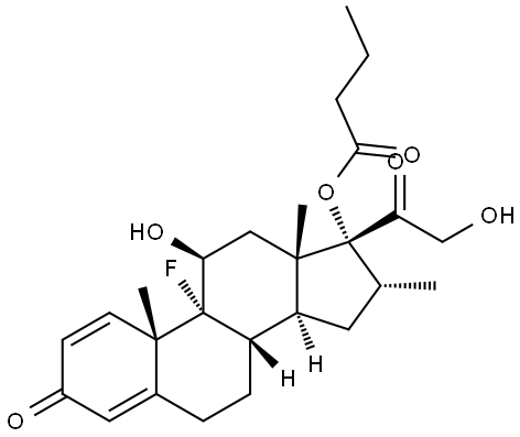 Pregna-1,4-diene-3,20-dione, 9-fluoro-11,21-dihydroxy-16-methyl-17-(1-oxobutoxy)-, (11β,16α)- Structure