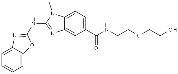 1H-Benzimidazole-5-carboxamide, 2-(2-benzoxazolylamino)-N-[2-(2-hydroxyethoxy)ethyl]-1-methyl- Structure