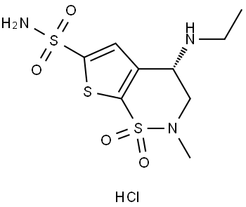 (S)-4-(ethylamino)-2-methyl-3,4-dihydro-2H-thieno[3,2-e][1,2]thiazine-6-sulfonamide 1,1-dioxide, hydrochloride (1:1) Structure
