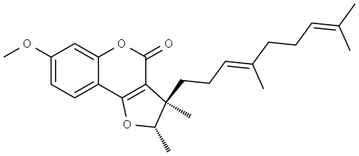 (2S*,3R*)-3-((E)-4,8-dimethylnona-3,7-dien-1-yl)-7-methoxy-2,3-dimethyl-2H-furo[3,2-c]chromen-4(3H)-one Structure