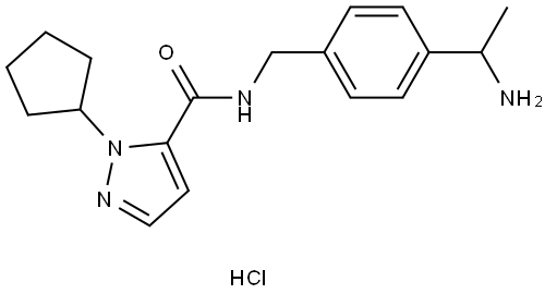 N-{[4-(1-aminoethyl)phenyl]methyl}-1-cyclopentyl-1H-pyrazole-5-carboxamide hydrochloride Structure
