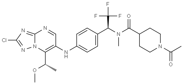 4-Piperidinecarboxamide, 1-acetyl-N-[(1S)-1-[4-[[2-chloro-7-[(1S)-1-methoxyethyl][1,2,4]triazolo[1,5-a]pyrimidin-6-yl]amino]phenyl]-2,2,2-trifluoroethyl]-N-methyl- Structure
