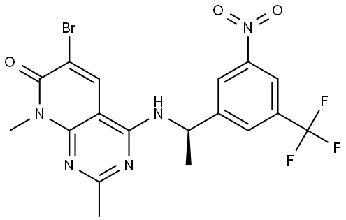(R)-6-bromo-2,8-dimethyl-4-((1-(3-nitro-5-(trifluoromethyl)phenyl)ethyl)amino)pyrido[2,3-d]pyrimidin-7(8H)-one Structure