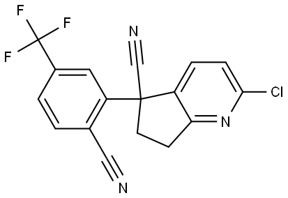 2-chloro-5-(2-cyano-5-(trifluoromethyl)phenyl)-6,7-dihydro-5H-cyclopenta[b]pyridine-5-carbonitrile Structure