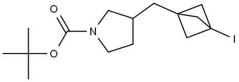 1-Pyrrolidinecarboxylic acid, 3-[(3-iodobicyclo[1.1.1]pent-1-yl)methyl]-, 1,1-di… Structure