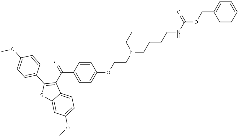 benzyl (4-(ethyl(2-(4-(6-methoxy-2-(4-methoxyphenyl)benzo[b]thiophene-3-carbonyl)phenoxy)ethyl)amino)butyl)carbamate Structure