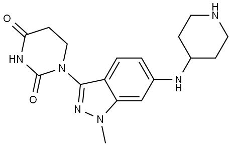 1-(1-methyl-6-(piperidin-4-ylamino)-1H-indazol-3-yl)dihydropyrimidine-2,4(1H,3H)-dione Structure