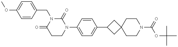 tert-butyl 2-(4-(3-(4-methoxybenzyl)-2,4-dioxotetrahydropyrimidin-1(2H)-yl)phenyl)-7-azaspiro[3.5]nonane-7-carboxylate Structure