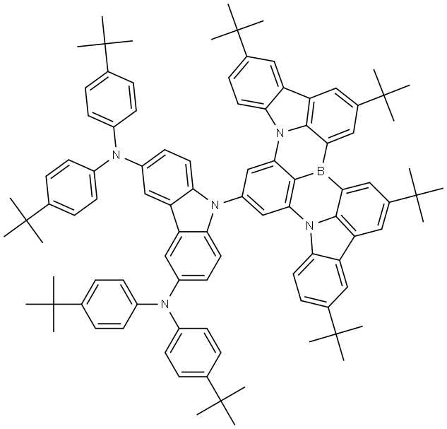 3,6-bis(di(4-tert-butylphenyl)amino)-9-(2,5,15,18-tetra-tert-butyl-8,12-diaza-19b-boranaphtho[3,2,1-de]anthracene-10-yl)carbazole Structure